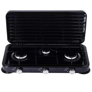 Aragaz portabil cu 3 arzătoare pentru camping și gătit în aer liber, negru - Plite și Aragazuri