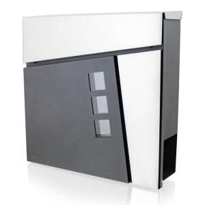 Modern design mailbox with windows, graphite and steel, front view - Mailbox