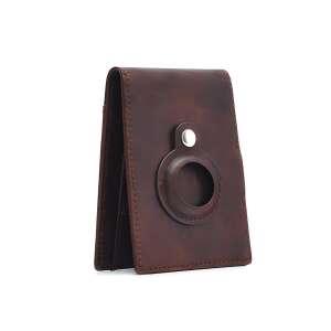 Portofel din piele maro, cu buzunar pentru AirTag, clip pentru bani și protecție RFID - Portofele pentru bărbați