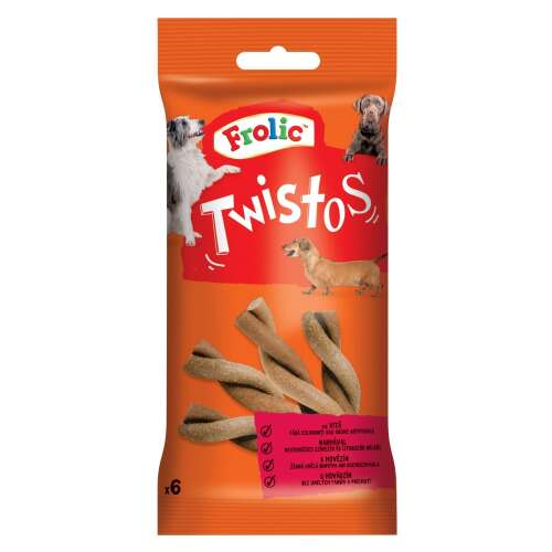 Frolic Twistos jutalomfalat kutyáknak, 105g-os csomag, csavart rágcsálnivaló a fogak egészségéért