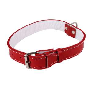 Exotic-K L5 piros bőr kutyanyakörv fehér varrással, 4 cm széles, 63 cm hosszú - Állattartás