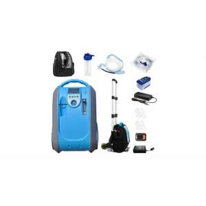 LOVEGO portable oxygen concentrator with accessories, including a pulse oximeter, humidifier, battery, charger, car adapter, nasal cannula, carrying bag, and trolley - Humidifier, Oxygen concentrator, Foot Massager and Electric Blanket Warmer