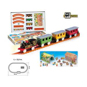 Set tren electric Peques cu locomotivă, vagoane, șine, stație, tunel și figurine - Tren, element feroviar, autostradă