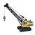 Remote control construction crane toy, yellow and black, with a log, side view