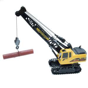 Remote control construction crane toy, yellow and black, with a log, 3/4 view - Nonbrand Remote control vehicle