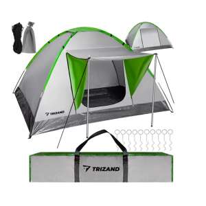 Trizand Montana 4 Personen Kempings Zelt mit Vorzelt 200x200cm #grau-grün