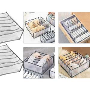 Kollázs a Szekrény rendszerező 6 rekeszes, szürke - 30x32x12cm termékről fiókban és önmagában - Gardrób rendszerező