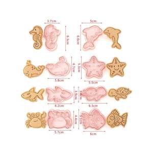 8 db műanyag keksz forma tengeri állatok alakjában, beleértve a tengeri lovat, delfint, bálnát, tengeri csillagot, cápát, teknőst, rákot és halat - Sütemény pecsét