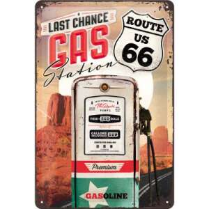 Route 66 Last Chance Gas Station metal sign, vintage style, gas pump, desert landscape, American road trip, retro decor - Gas