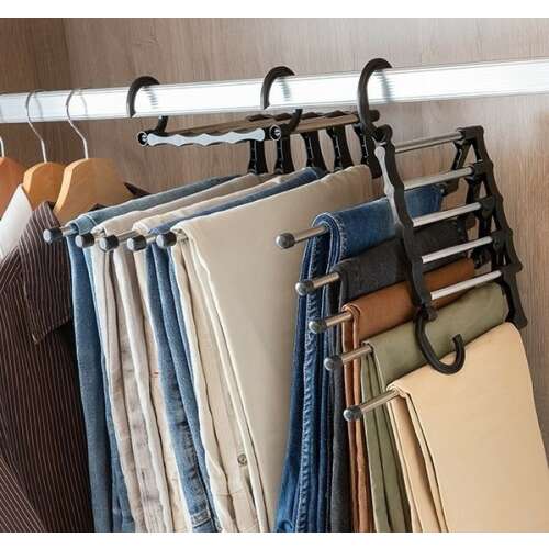 Többfunkciós gardróbrendező nadrágokkal, helytakarékos akasztó