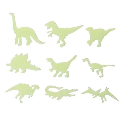 Dínós világító faldíszek: 9 darabos világító dinoszaurusz falmatrica készlet - Foszforeszkáló fali dekoráció