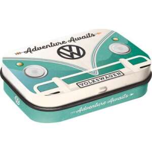 Retro VW Bulli Adventure Awaits Mint Tin, Metal Box with Hinged Lid, Filled with Peppermint Dragees, Volkswagen Design - Cukorka