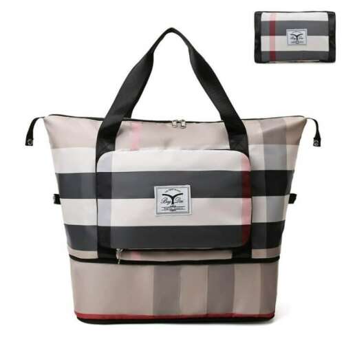 Khaki színű, vízálló utazótáska bővíthető kapacitással, tökéletes ruhák, cipők és egyéb dolgok szállításához