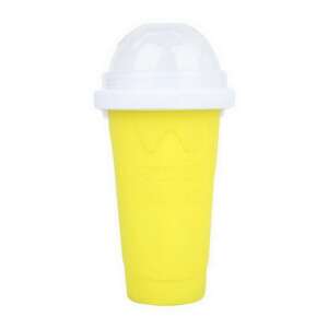 Sárga jégkása készítő pohár, 300 ml, fedővel és kanalas szívószállal - Műanyag pohár