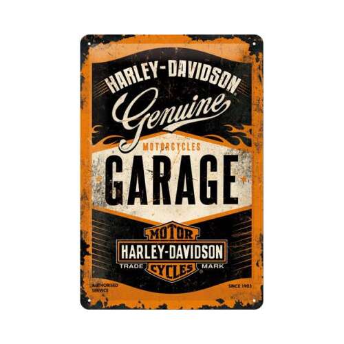 Harley Davidson Garage Fémtábla, 20 x 30 cm, narancssárga és fekete, vintage stílus - Fémtábla