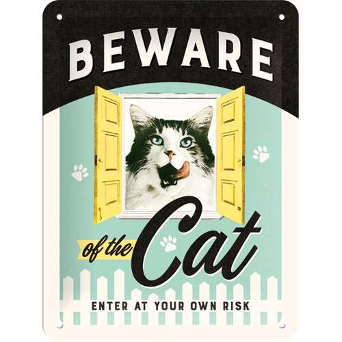 Beware of the Cat Metal Sign, funny cat sign, metal sign for home, cat lover gift, metal wall decor