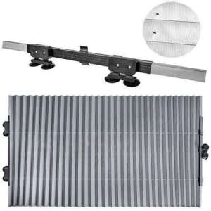 Behúzható autó szélvédő árnyékoló rögzítőelemekkel és a anyag közeli képe - Szélvédő takaró