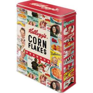 Kellogg's Corn Flakes metal storage box, vintage design, red lid, perfect for kitchen storage - Kitchen Storage Container