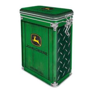 John Deere metal storage box with aroma lock, green with distressed wood design - Kitchen Storage Container