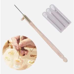 Hímzőtű cserélhető fejjel, hímzőtű készlet cserélhető fejekkel és használati példával. - Kézi varrótű