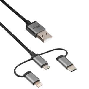 3 az 1-ben USB töltőkábel Lightning, Micro USB és USB-C csatlakozókkal - USB kábel