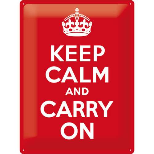 Keep Calm And Carry On fém tábla, piros, 30x40 cm - Fémtábla