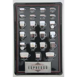 Espresso fémtábla a különféle kávéfajtákkal - Fémtábla