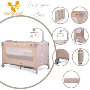 Cangaroo Once Upon a Time 2 utazóágy, bézs színben, zenélő mobilral, oldalsó zsebbel és hordtáskával - Utazóágy és Kiegészítői