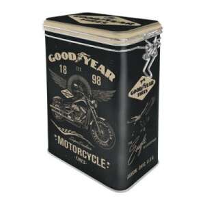 Goodyear Motorcycle - Aromazáras Tárolódoboz, black metal storage box with motorcycle design - Kitchen Storage Container