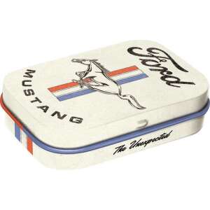 Ford Mustang Retro Mint Tin, metal box with hinged lid, filled with peppermint dragees - Food & Drink