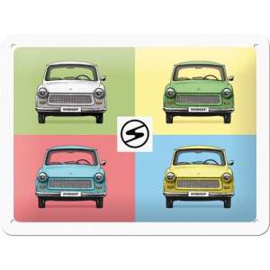 Trabant Popart Fémtábla, Retro Autó Design, 4 Szín, Fehér, Zöld, Kék, Sárga, 20 x 15 cm, Nostalgic Art - Nostalgic-Art