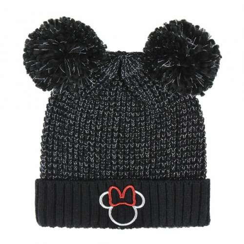 Black Minnie Mouse winter hat with two pom-poms
