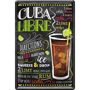 Cuba Libre Koktél Recept Fém Tábla, 20 x 30 cm, Retro Stílus, Bár Dekor - Fémtábla