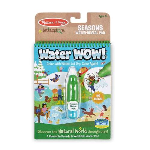 Melissa & Doug Water Wow! Évszakok vízzel felfedhető füzet, újrafelhasználható színezőkönyv újratölthető vizes tollal, négy évszakos jelenettel