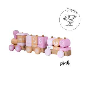 Rózsaszín fa vonat építőkockákkal baba mérföldkövekhez, számok, napok, évek, nőj okosan, szív, lábnyomok, tökéletes baba fotózáshoz - Textil pelenka