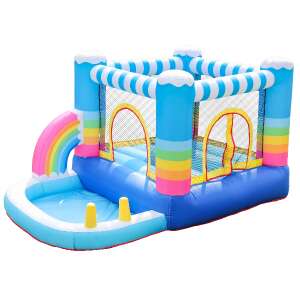 Pepita aufblasbares Hüpfburg mit Pool, Regenbogen-Design, blau und weiß - Sport & Freizeit