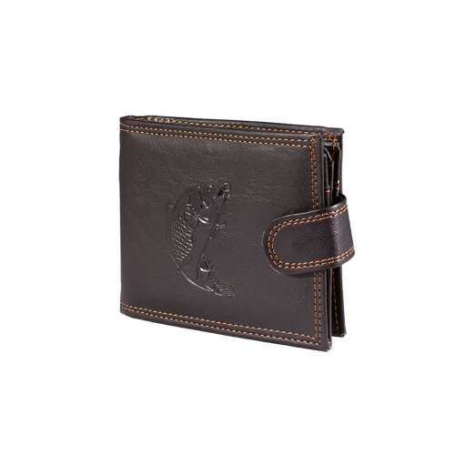 Bőr pénztárca ponty hal mintával, Horgász Pénztárca Ponty Fekete - Gravírozott