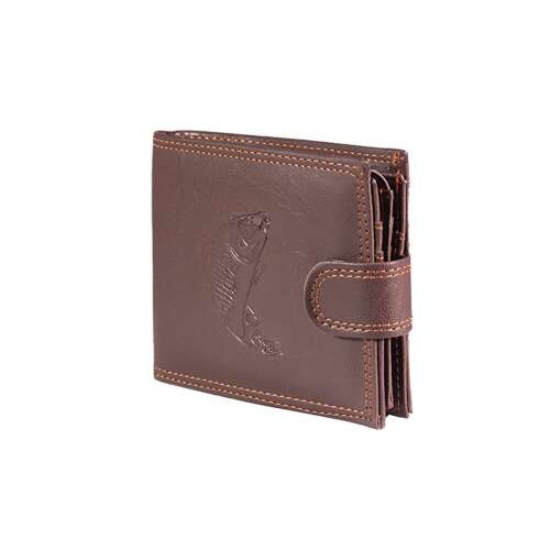 Barna bőr pénztárca ponty mintával, oldalnézet