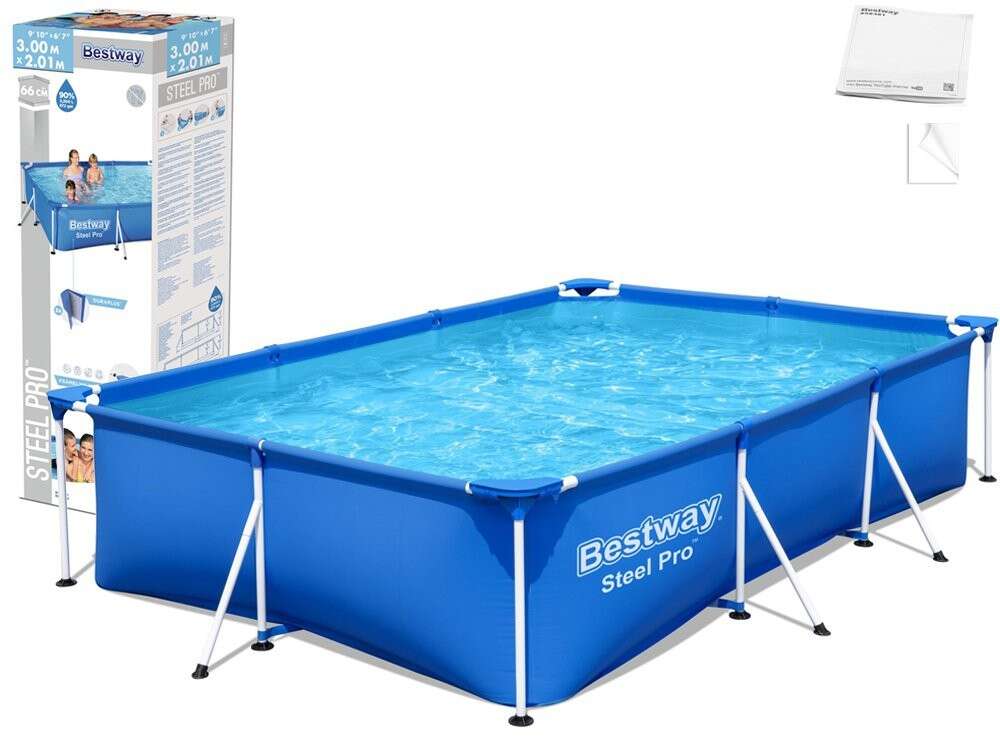 Nagy, téglalap alakú, Bestway fémvázas medence, 300 x 201x 66cm