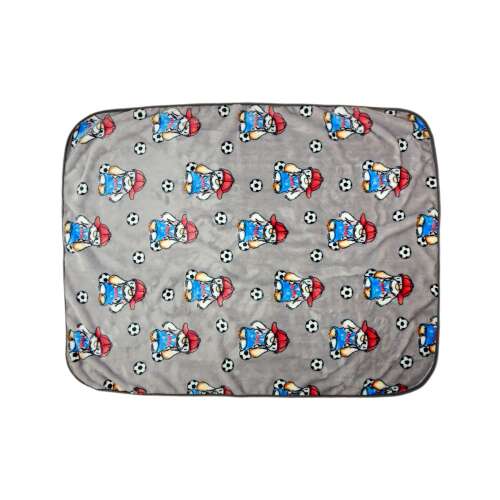 Szürke babatakaró focilabda és plüssmackó mintával, 70x90cm