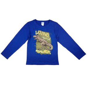 Kék, dinoszaurusz mintás hosszú ujjú fiú póló, 128-as méret - Divat & Öltözködés