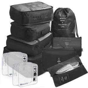 Quasar & Co. 8-piece black luggage organizer set - Luggage Accessory