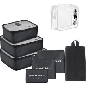 Quasar & Co. 7-piece black luggage organizer set with packing cubes and cosmetic bag - Luggage Accessory