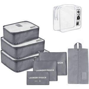 Quasar & Co. 7-piece grey travel organizer set including laundry pouches and cosmetic bag - Luggage Accessory