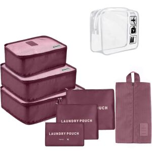 Quasar & Co. 7-piece burgundy travel organizer set, luggage cubes and cosmetic bag - Luggage Accessory