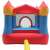 Front view of the Pepita Castle inflatable bouncy house with slide, red and blue