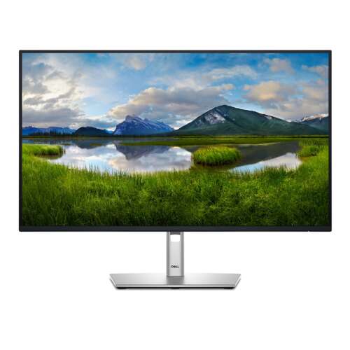 Monitor Dell P2725HE 27 cali Full HD z widokiem krajobrazu z górami i jeziorem