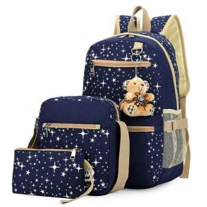 Blue star print school backpack set with shoulder bag and pencil case - School bag set