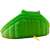 Back view of the Pepita Croco XXL inflatable water slide with two slides and a climbing wall, green