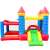 Pepita Castle XL inflatable bouncy castle with slide and ball pit, blue and red, side view